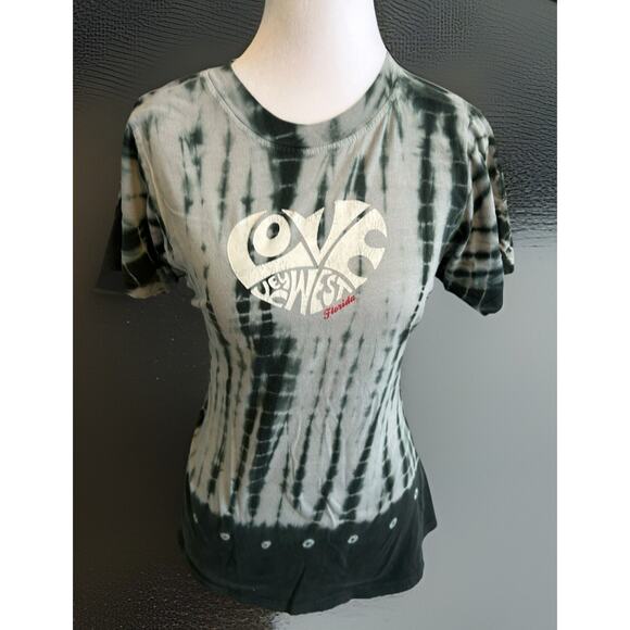 VTG Y2K Tie Dyed Women’s T-Shirt Black Heart Love Key West Florida Boho Casual L - Picture 4 of 8